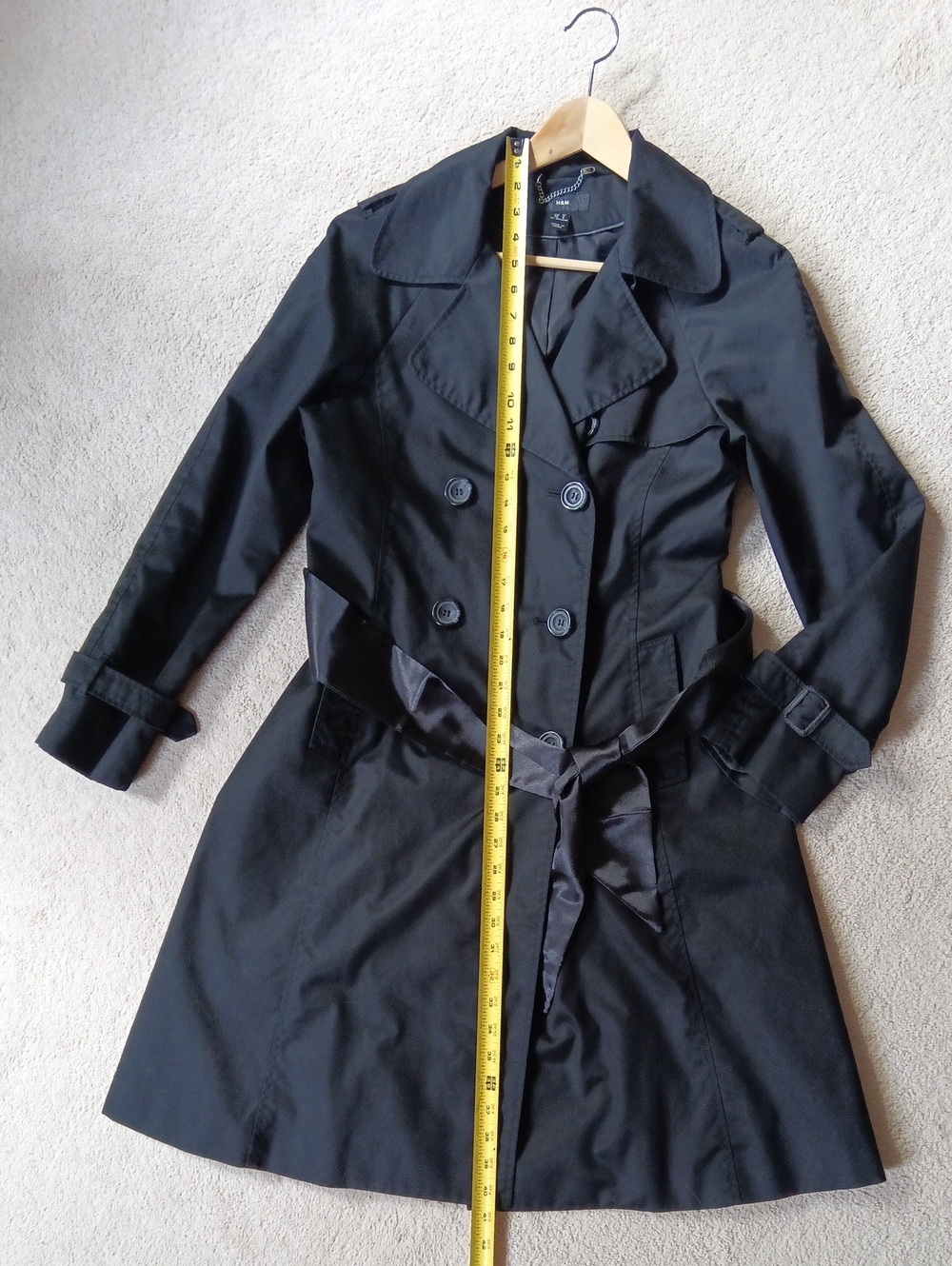 P19" L40" H&M Black Double-Breasted Trench Coat